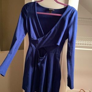 Cute Forever 21 Royal Blue Cross Over Dress With Small Front Slit